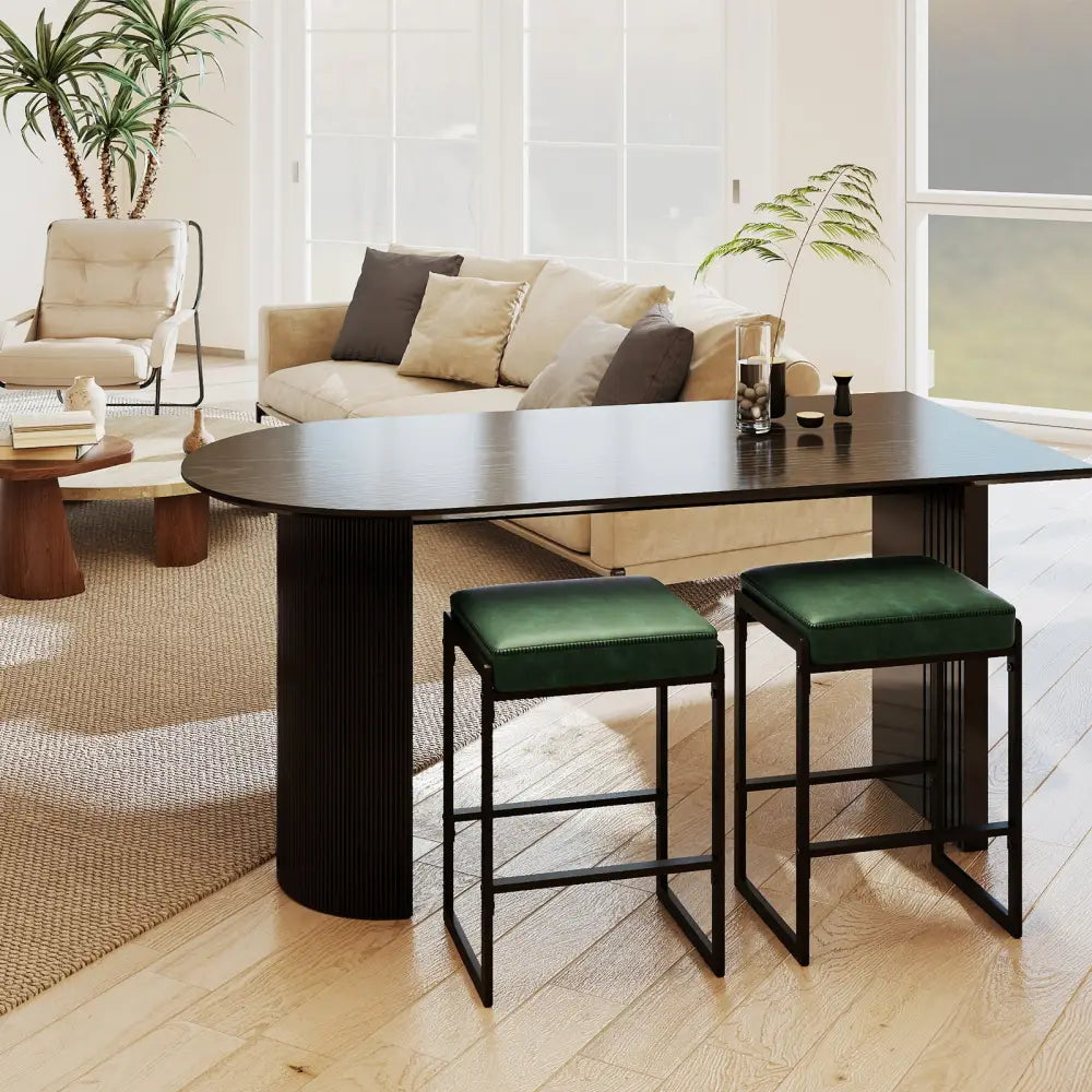 26 inch Bar Stools Set of 2 Counter Height Barstools with Faux Leather Upholstered Seat-Green - Green - Bar Stools