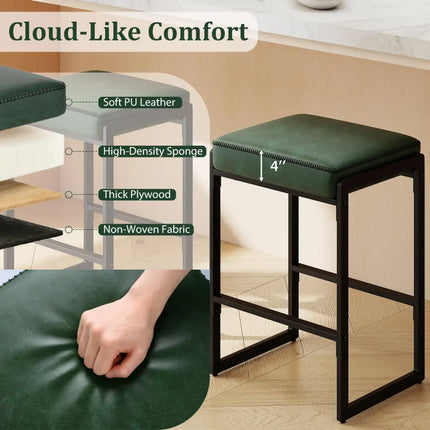 26 inch Bar Stools Set of 4 Counter Height Barstools with Faux Leather Upholstered Seat-Green Costway