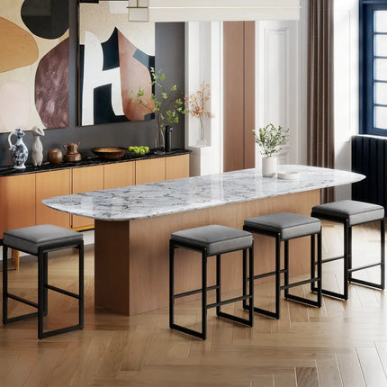 26 inch Bar Stools Set of 4 Counter Height Barstools with Faux Leather Upholstered Seat-Gray Costway