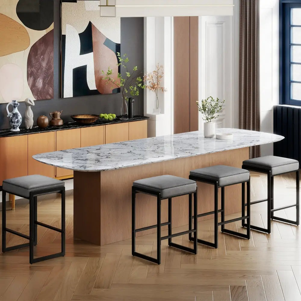 26 inch Bar Stools Set of 4 Counter Height Barstools with Faux Leather Upholstered Seat-Gray Costway