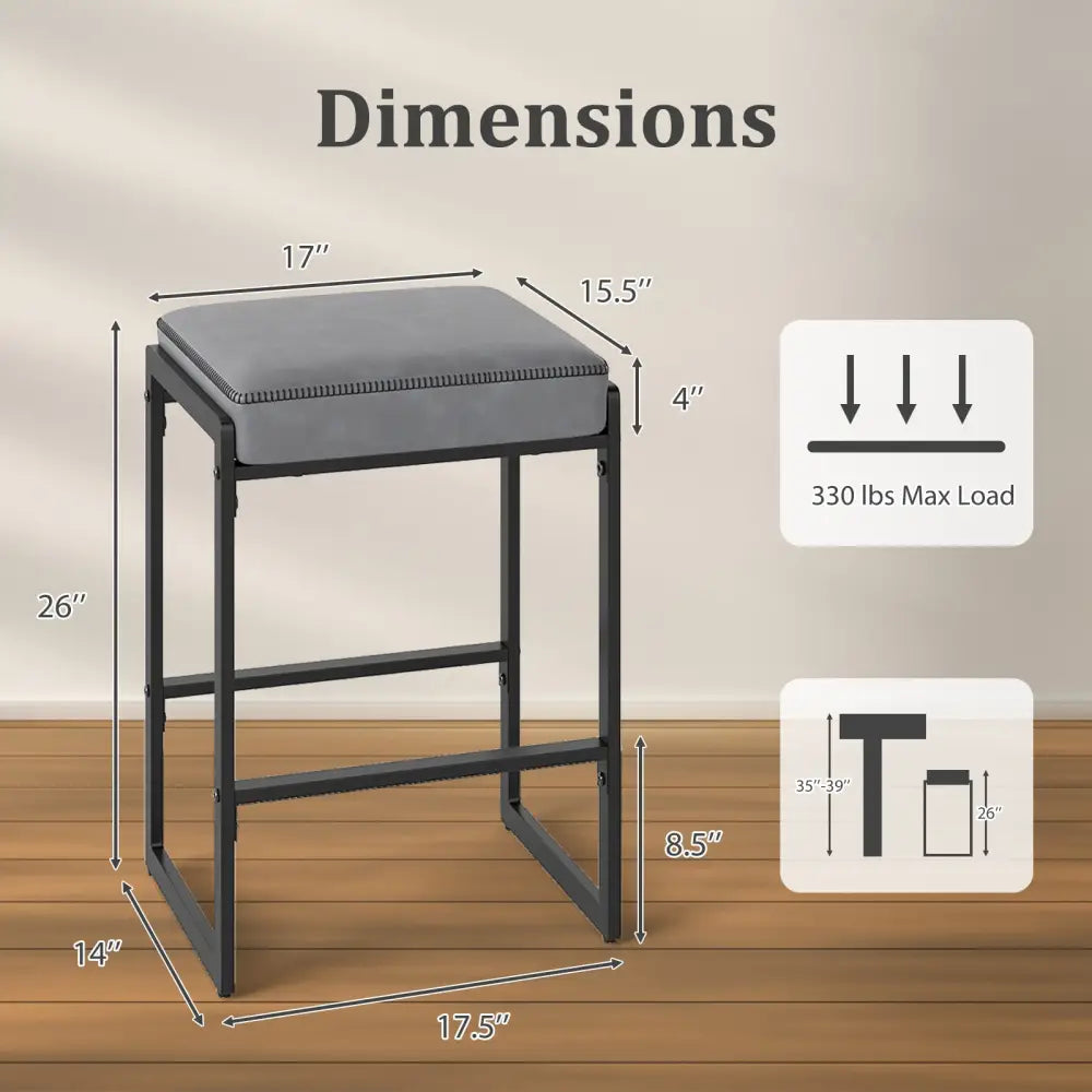 26 inch Bar Stools Set of 4 Counter Height Barstools with Faux Leather Upholstered Seat-Gray - Gray - Bar Stools