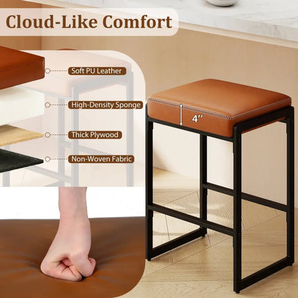 26 inch Bar Stools Set of 4 Counter Height Barstools with Faux Leather Upholstered Seat-Brown Costway