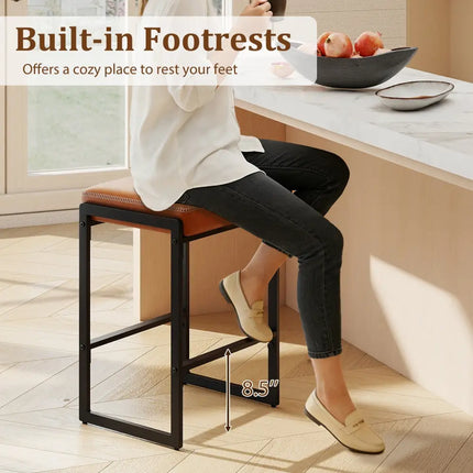 26 inch Bar Stools Set of 4 Counter Height Barstools with Faux Leather Upholstered Seat-Brown Costway
