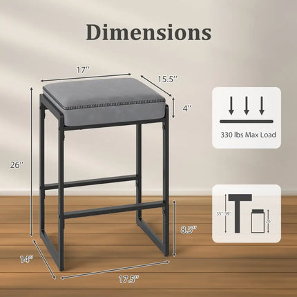 26 inch Bar Stools Set of 4 Counter Height Barstools with Faux Leather Upholstered Seat-Gray Costway