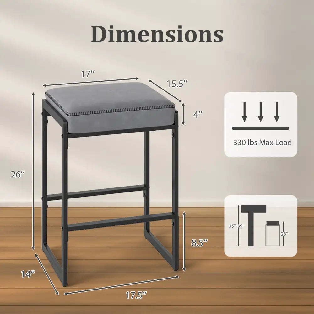 26 inch Bar Stools Set of 4 Counter Height Barstools with Faux Leather Upholstered Seat-Gray Costway