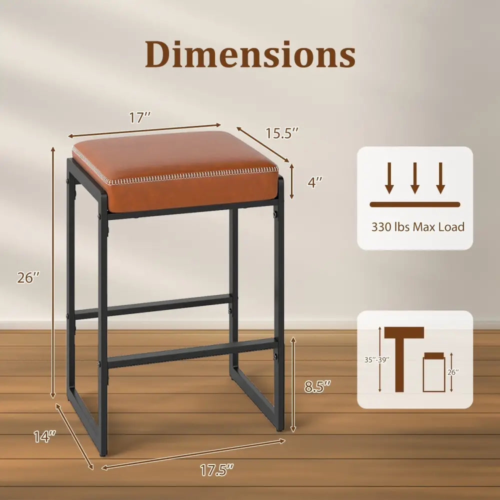 26 inch Bar Stools Set of 4 Counter Height Barstools with Faux Leather Upholstered Seat-Brown Costway