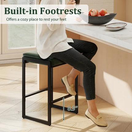 26 inch Bar Stools Set of 4 Counter Height Barstools with Faux Leather Upholstered Seat-Green Costway