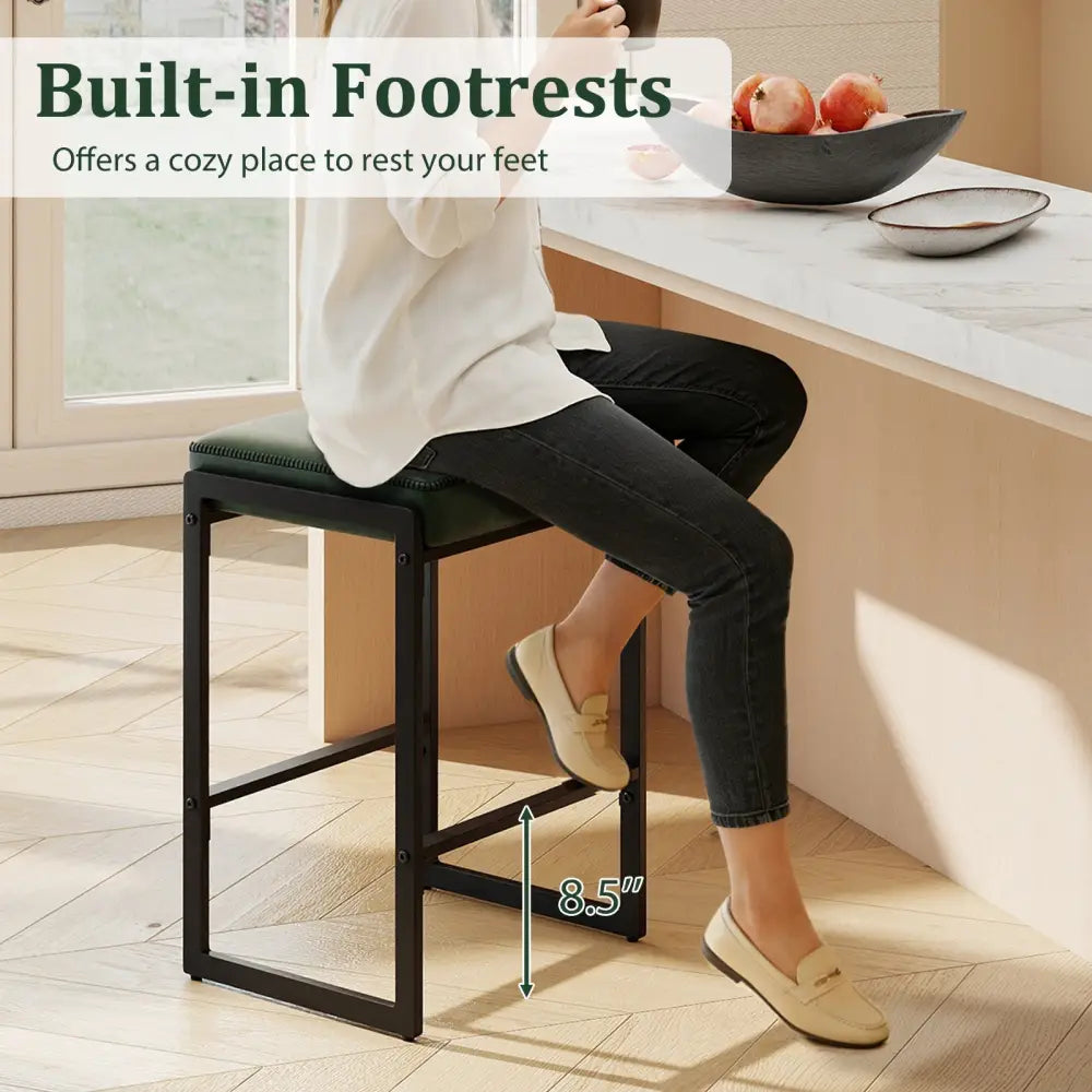 26 inch Bar Stools Set of 4 Counter Height Barstools with Faux Leather Upholstered Seat-Green Costway