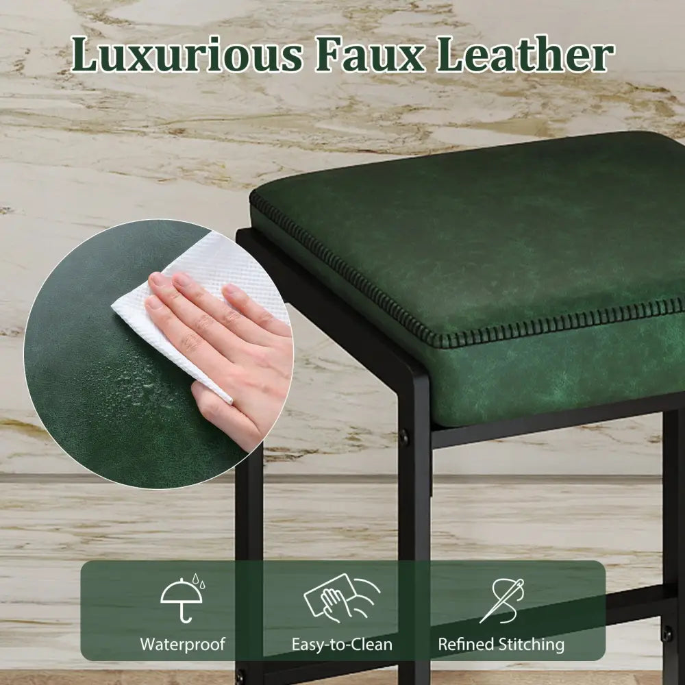26 inch Bar Stools Set of 4 Counter Height Barstools with Faux Leather Upholstered Seat-Green Costway