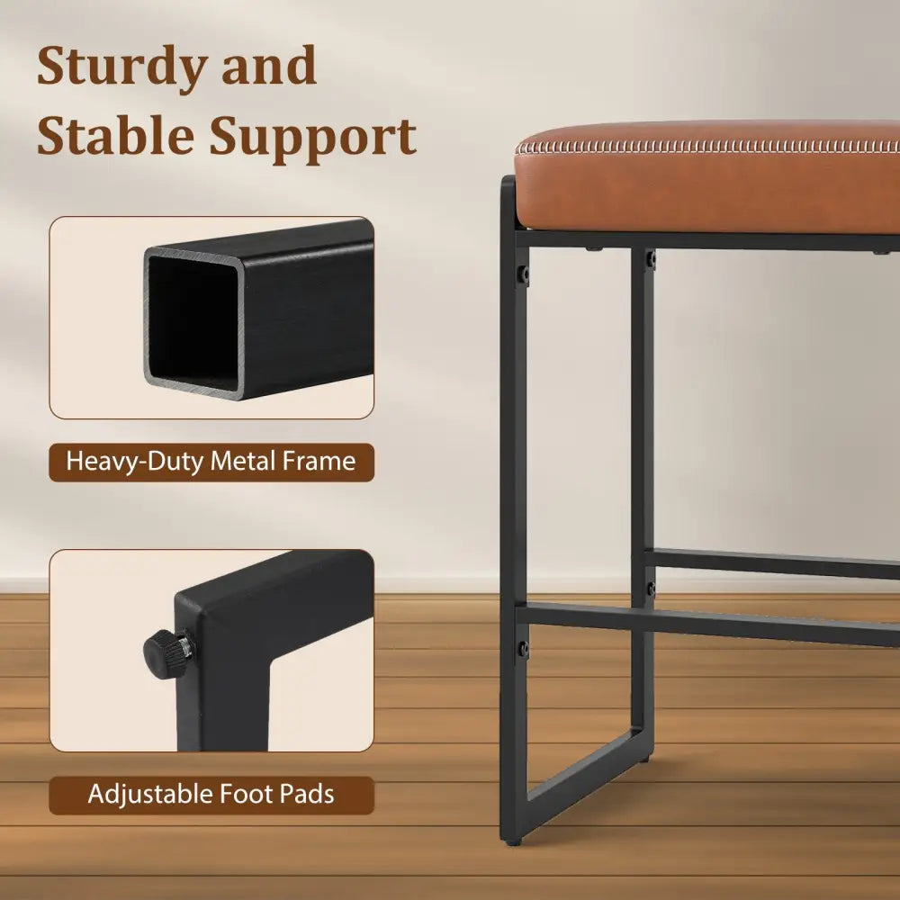 26 inch Bar Stools Set of 4 Counter Height Barstools with Faux Leather Upholstered Seat-Brown Costway