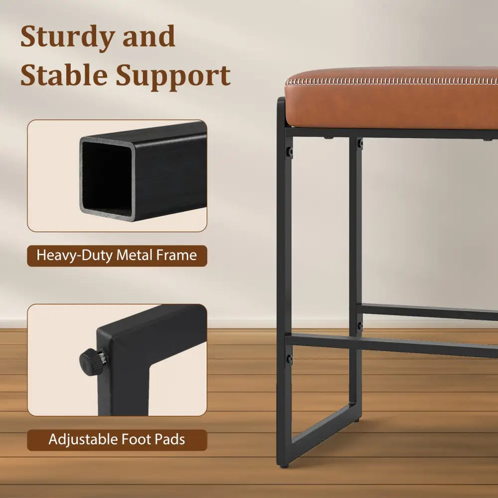 26 inch Bar Stools Set of 4 Counter Height Barstools with Faux Leather Upholstered Seat-Brown - Brown - Bar Stools