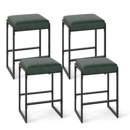 26 inch Bar Stools Set of 4 Counter Height Barstools with Faux Leather Upholstered Seat-Green Costway