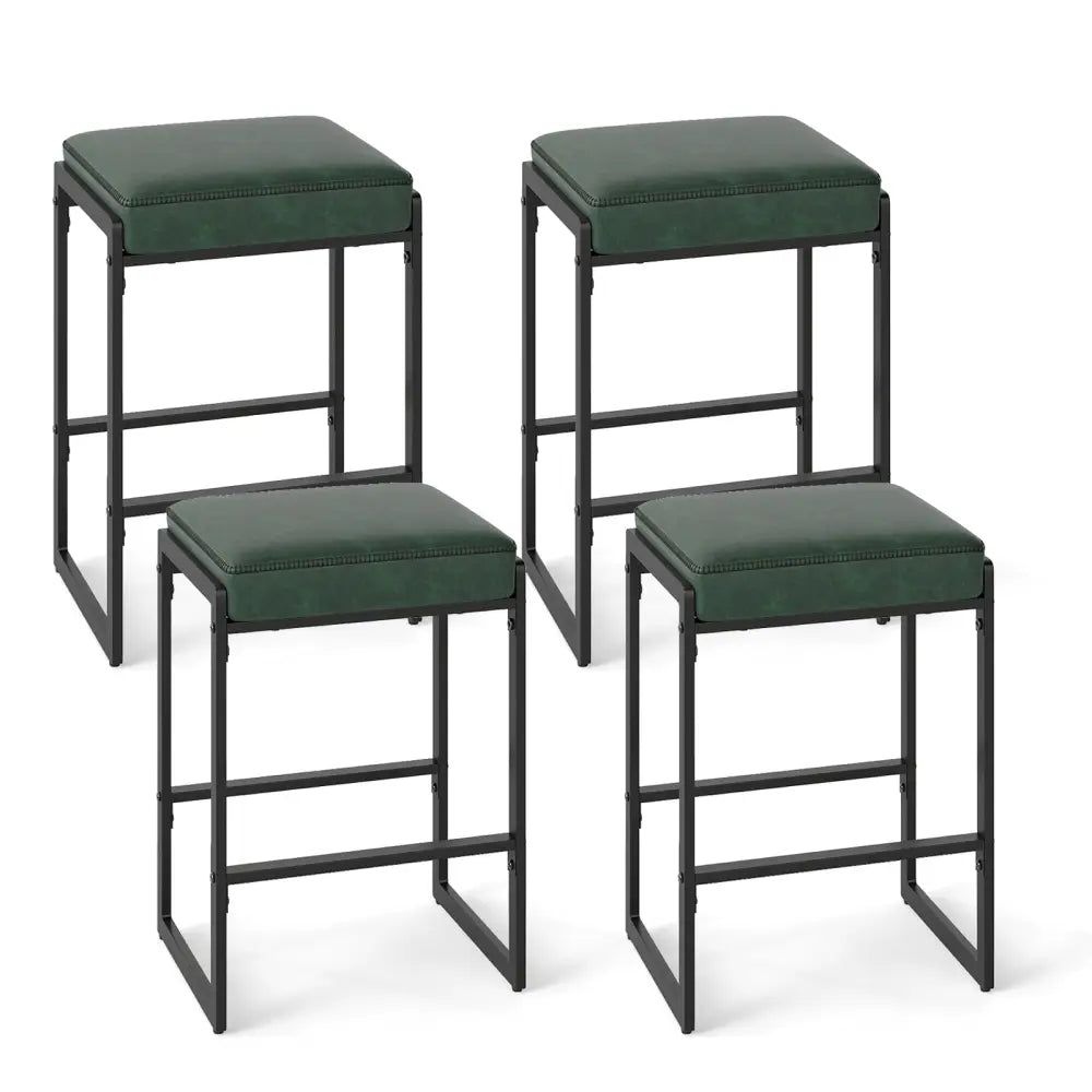26 inch Bar Stools Set of 4 Counter Height Barstools with Faux Leather Upholstered Seat-Green Costway