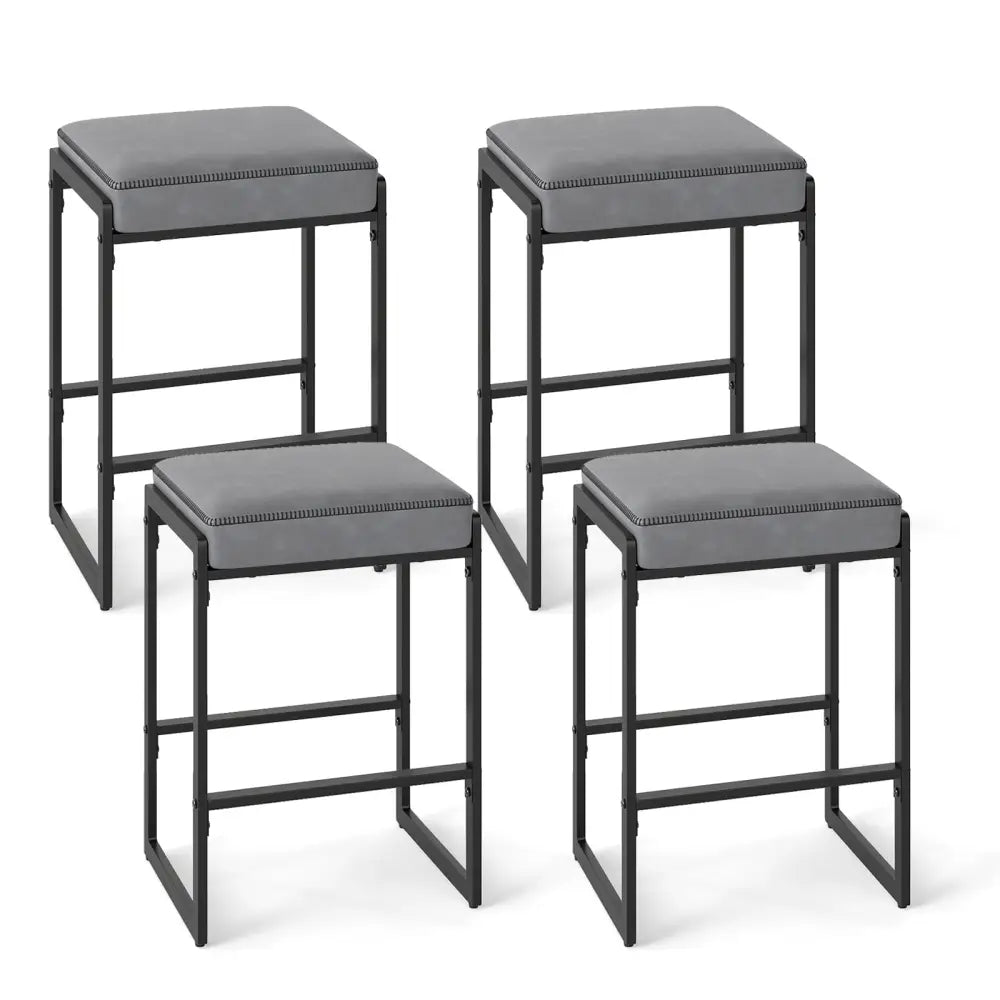 26 inch Bar Stools Set of 4 Counter Height Barstools with Faux Leather Upholstered Seat-Gray - Gray - Bar Stools