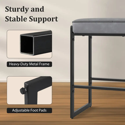26 inch Bar Stools Set of 4 Counter Height Barstools with Faux Leather Upholstered Seat-Gray Costway