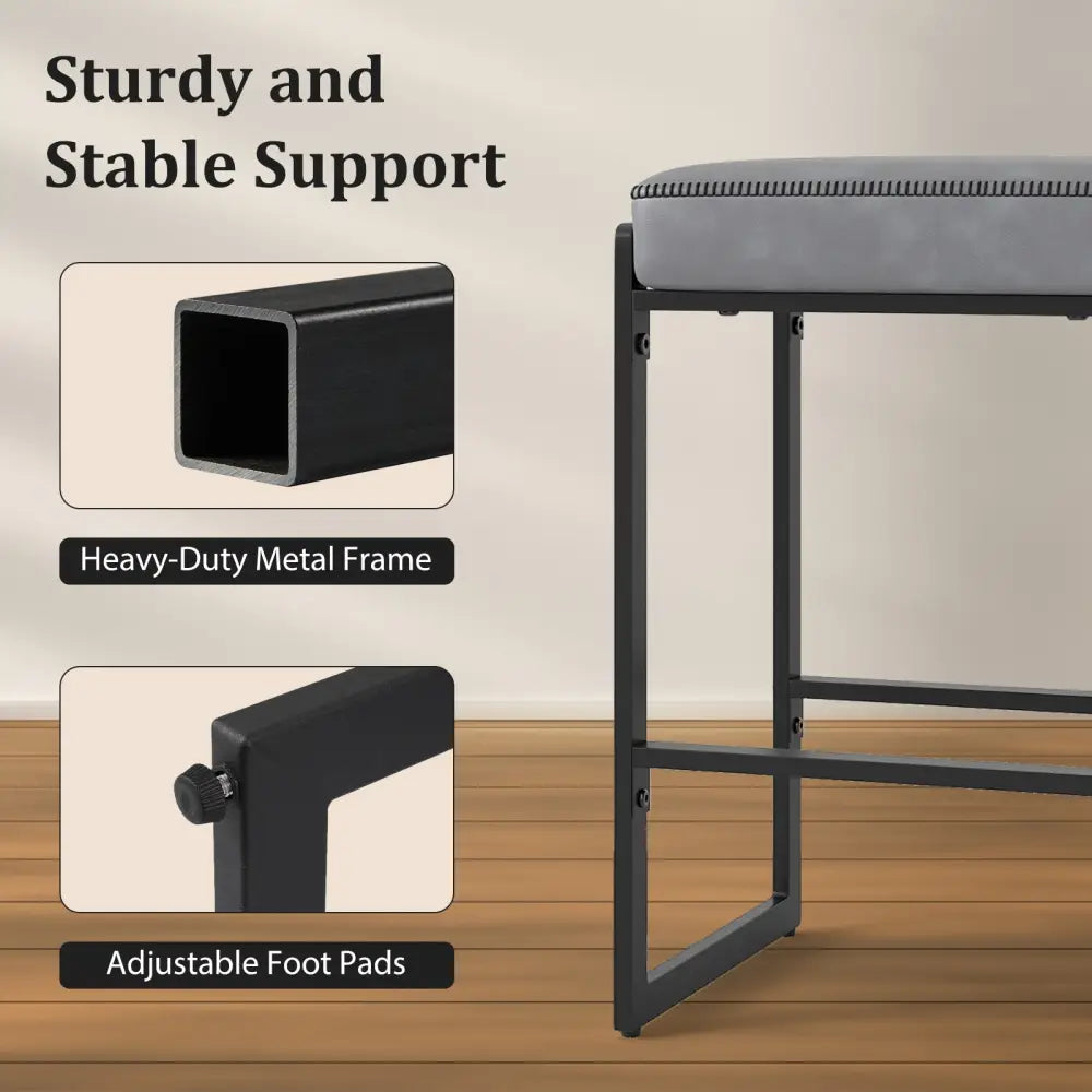 26 inch Bar Stools Set of 4 Counter Height Barstools with Faux Leather Upholstered Seat-Gray Costway