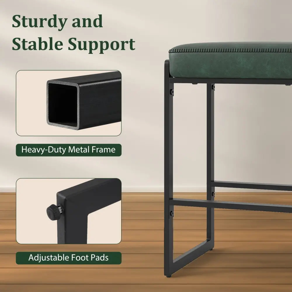 26 inch Bar Stools Set of 4 Counter Height Barstools with Faux Leather Upholstered Seat-Green Costway