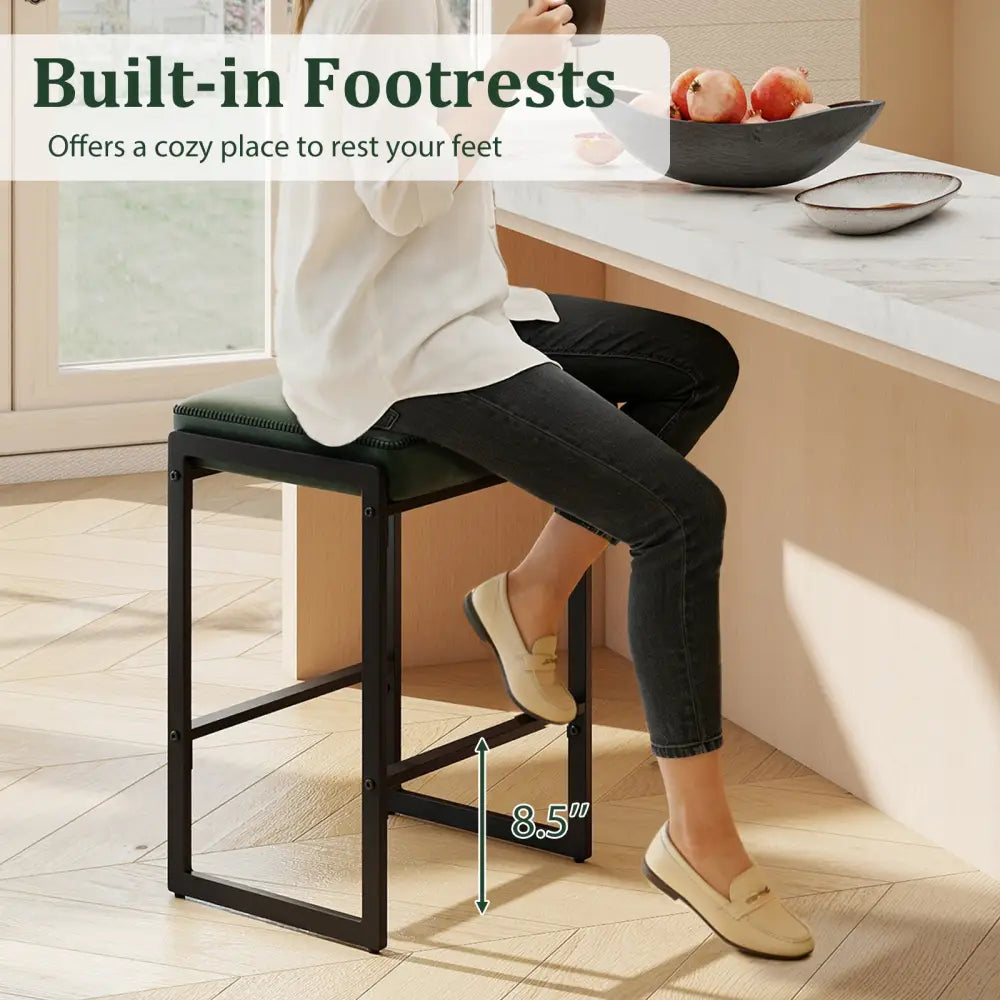 26 inch Bar Stools Set of 4 Counter Height Barstools with Faux Leather Upholstered Seat-Green - Green - Bar Stools