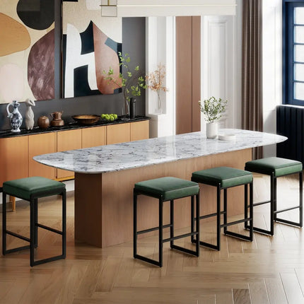 26 inch Bar Stools Set of 4 Counter Height Barstools with Faux Leather Upholstered Seat-Green Costway