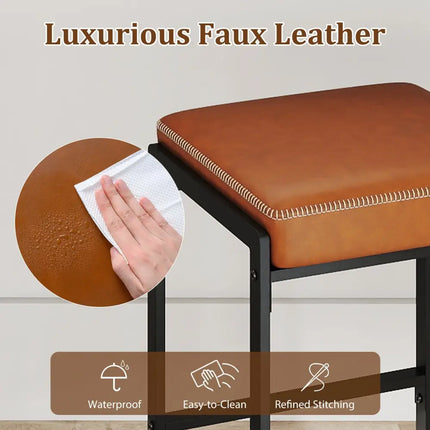 26 inch Bar Stools Set of 4 Counter Height Barstools with Faux Leather Upholstered Seat-Brown Costway