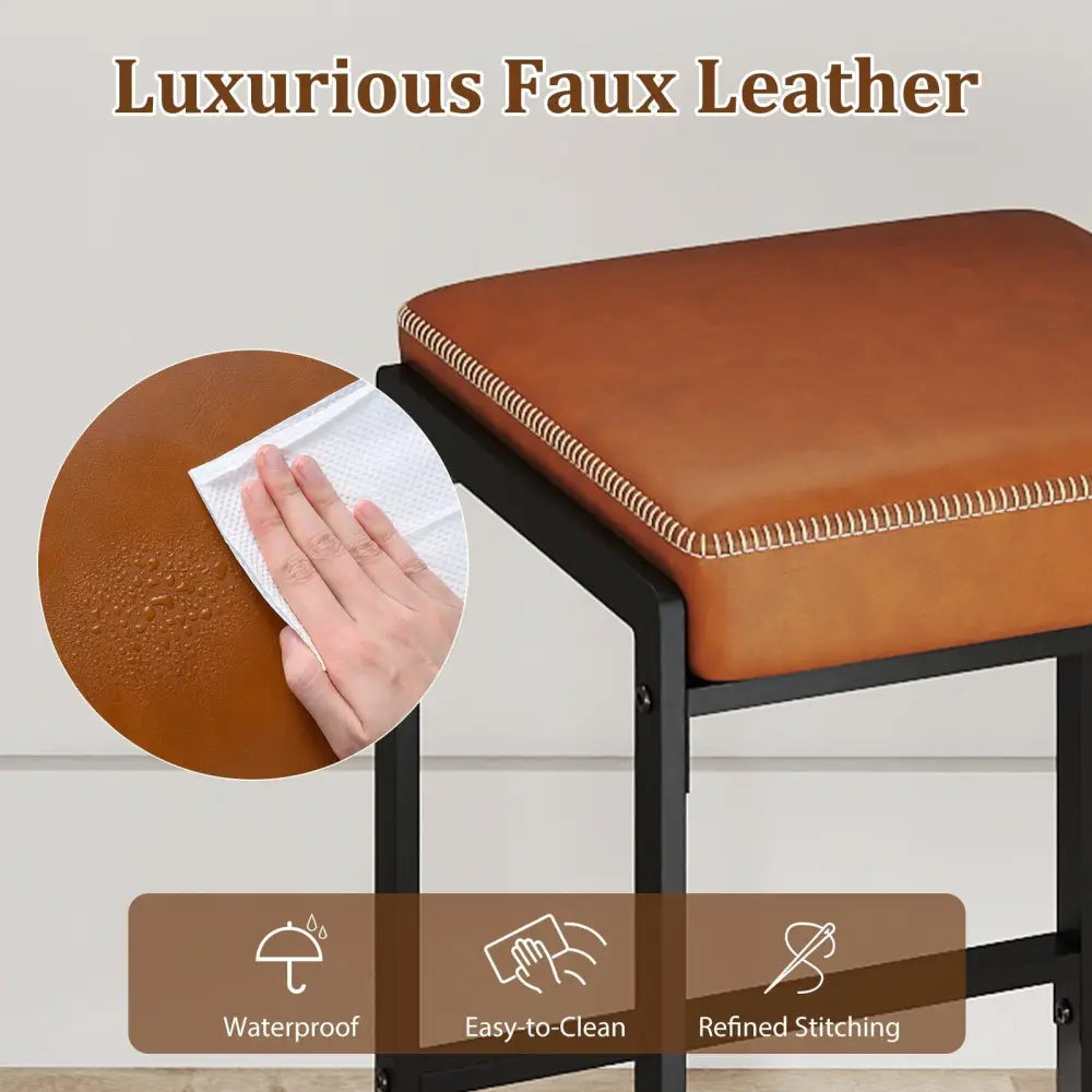 26 inch Bar Stools Set of 4 Counter Height Barstools with Faux Leather Upholstered Seat-Brown Costway