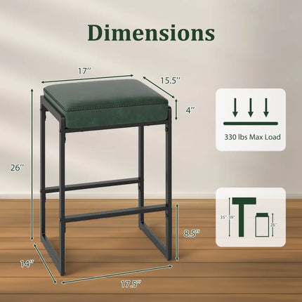 26 inch Bar Stools Set of 4 Counter Height Barstools with Faux Leather Upholstered Seat-Green Costway