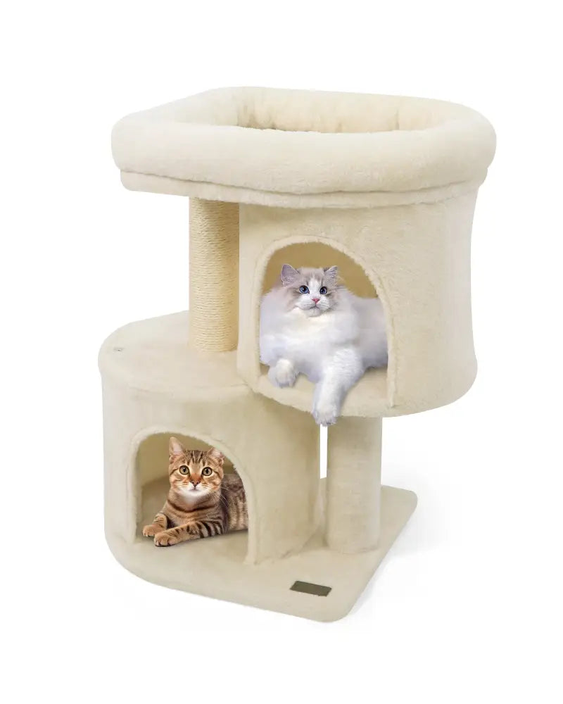 26 Inch Cat Tower with Large Padded Push Perch and Dual Condos-Beige - Beige - Cat Trees Condos & Scratchers