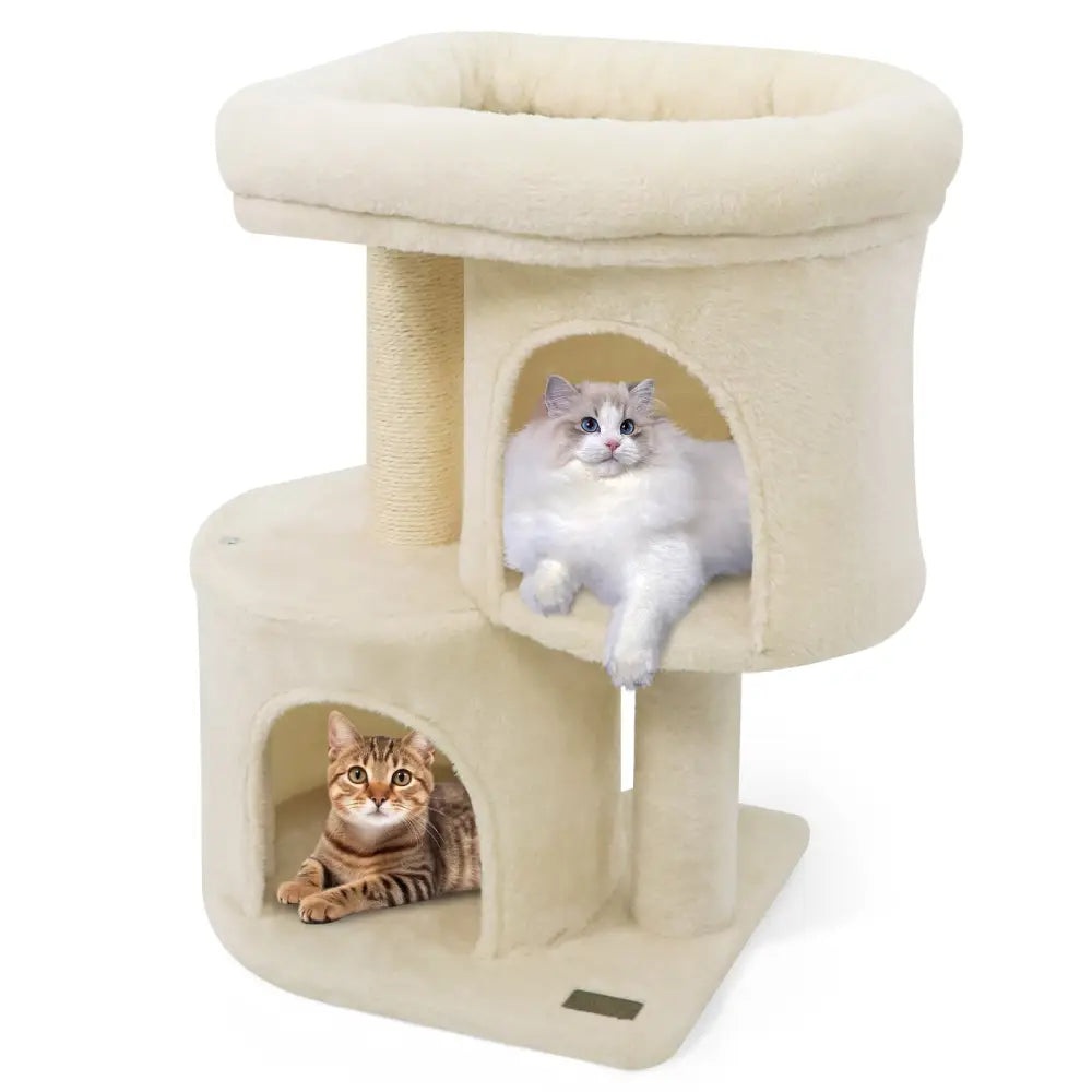 26 Inch Cat Tower with Large Padded Push Perch and Dual Condos-Beige - Beige - Cat Trees Condos & Scratchers