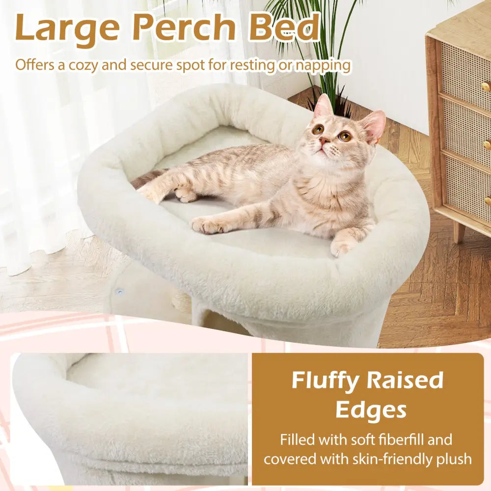 26 Inch Cat Tower with Large Padded Push Perch and Dual Condos-Beige - Beige - Cat Trees Condos & Scratchers