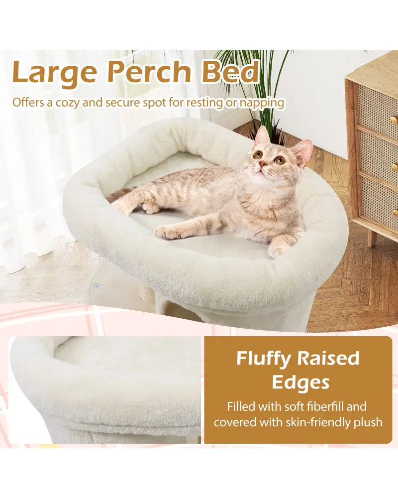 26 Inch Cat Tower with Large Padded Push Perch and Dual Condos-Beige - Beige - Cat Trees Condos & Scratchers