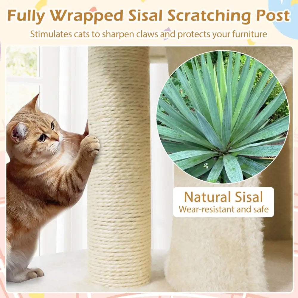 26 Inch Cat Tower with Large Padded Push Perch and Dual Condos-Beige - Beige - Cat Trees Condos & Scratchers