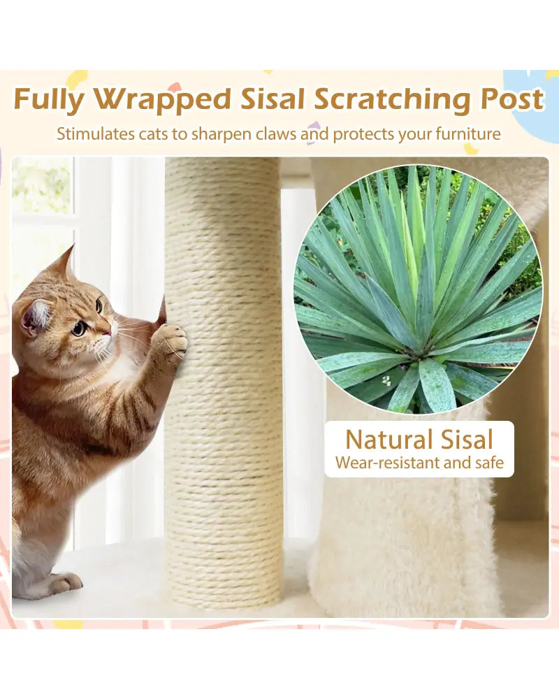 26 Inch Cat Tower with Large Padded Push Perch and Dual Condos-Beige - Beige - Cat Trees Condos & Scratchers
