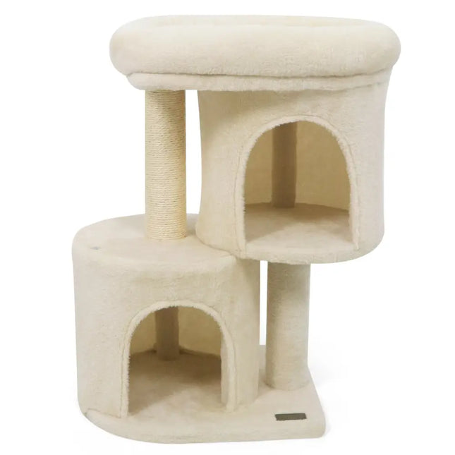 26 Inch Cat Tower with Large Padded Push Perch and Dual Condos-Beige - Beige - Cat Trees Condos & Scratchers