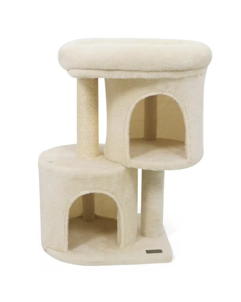 26 Inch Cat Tower with Large Padded Push Perch and Dual Condos-Beige - Beige - Cat Trees Condos & Scratchers