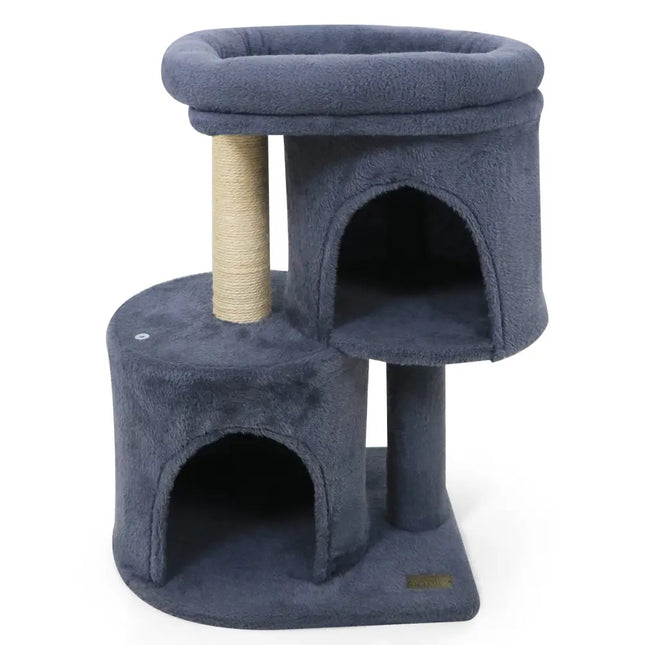 26 Inch Cat Tower with Large Padded Push Perch and Dual Condos-Dark Gray - Dark Gray - Cat Trees Condos & Scratchers