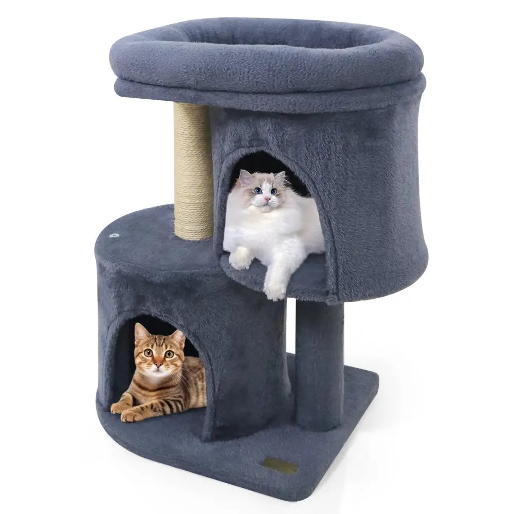 26 Inch Cat Tower with Large Padded Push Perch and Dual Condos-Dark Gray - Dark Gray - Cat Trees Condos & Scratchers