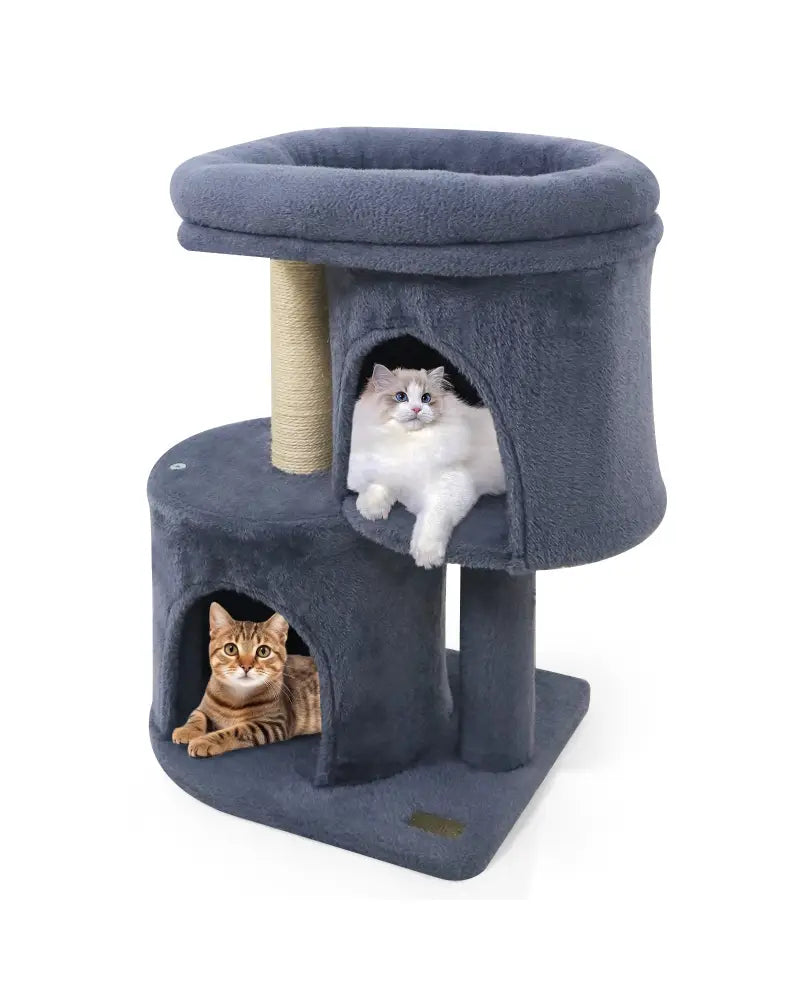 26 Inch Cat Tower with Large Padded Push Perch and Dual Condos-Dark Gray - Dark Gray - Cat Trees Condos & Scratchers