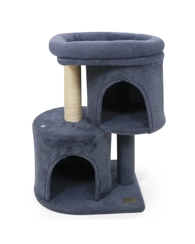 26 Inch Cat Tower with Large Padded Push Perch and Dual Condos-Dark Gray - Dark Gray - Cat Trees Condos & Scratchers