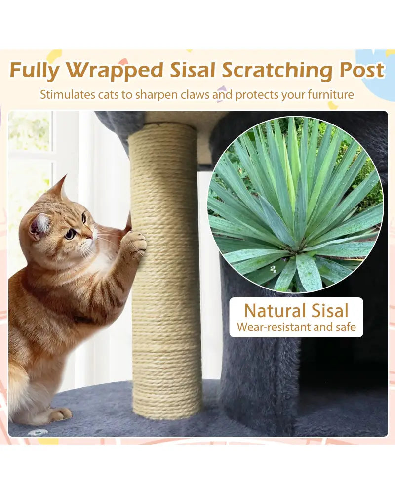 26 Inch Cat Tower with Large Padded Push Perch and Dual Condos-Dark Gray - Dark Gray - Cat Trees Condos & Scratchers