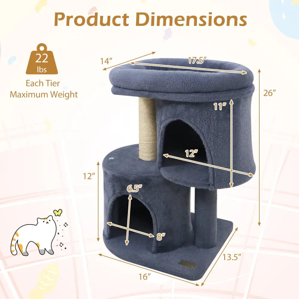 26 Inch Cat Tower with Large Padded Push Perch and Dual Condos-Dark Gray - Dark Gray - Cat Trees Condos & Scratchers