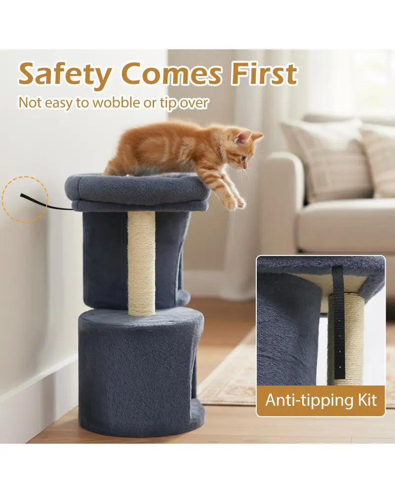 26 Inch Cat Tower with Large Padded Push Perch and Dual Condos-Dark Gray - Dark Gray - Cat Trees Condos & Scratchers