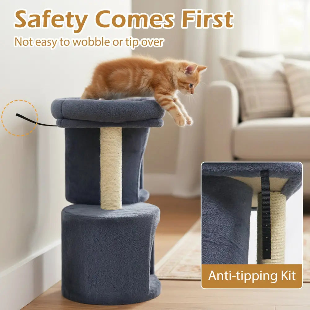 26 Inch Cat Tower with Large Padded Push Perch and Dual Condos-Dark Gray - Dark Gray - Cat Trees Condos & Scratchers