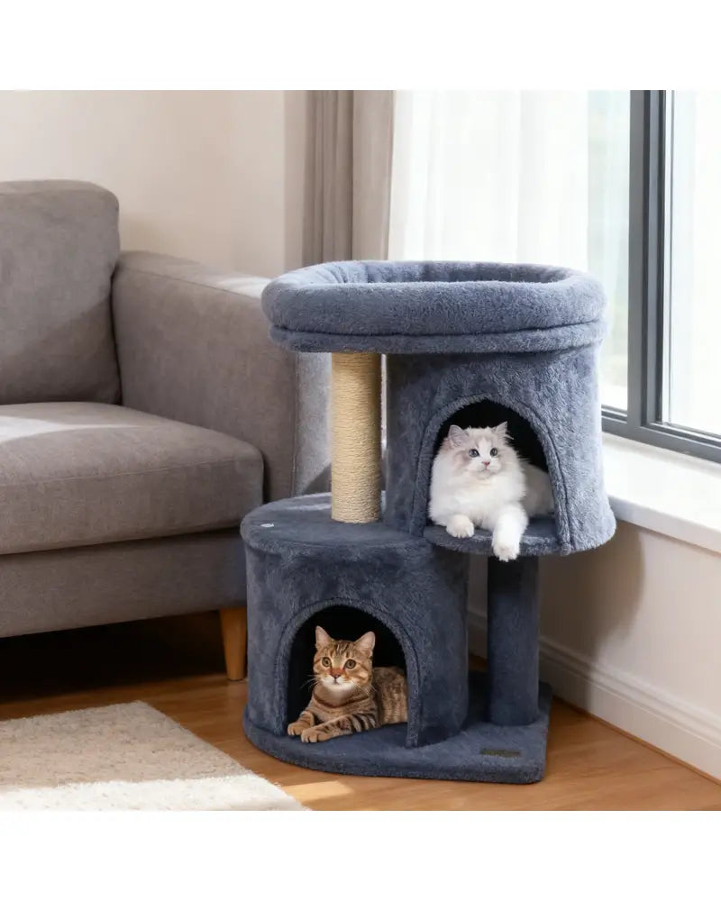 26 Inch Cat Tower with Large Padded Push Perch and Dual Condos-Dark Gray - Dark Gray - Cat Trees Condos & Scratchers