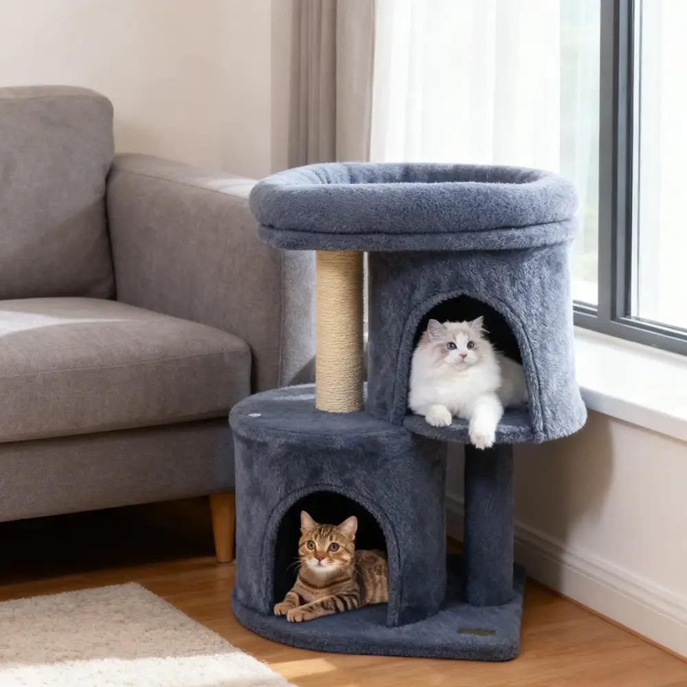 26 Inch Cat Tower with Large Padded Push Perch and Dual Condos-Dark Gray - Dark Gray - Cat Trees Condos & Scratchers