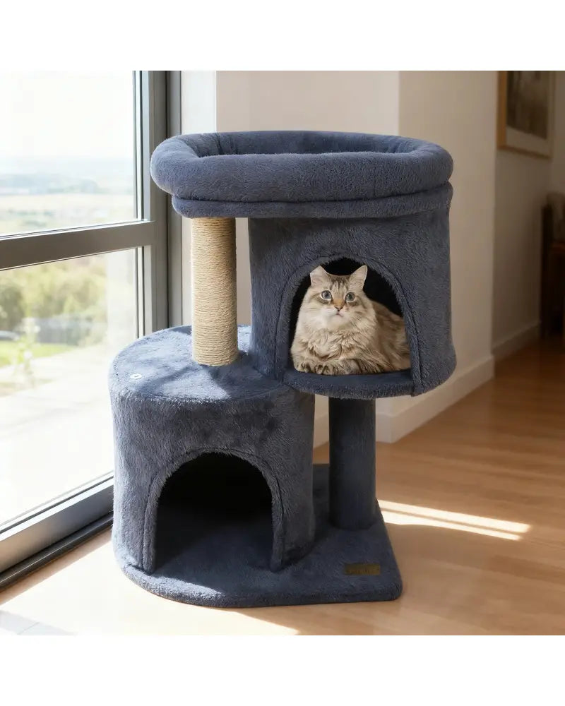 26 Inch Cat Tower with Large Padded Push Perch and Dual Condos-Dark Gray - Dark Gray - Cat Trees Condos & Scratchers