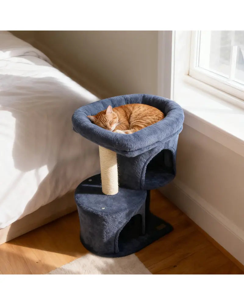 26 Inch Cat Tower with Large Padded Push Perch and Dual Condos-Dark Gray - Dark Gray - Cat Trees Condos & Scratchers