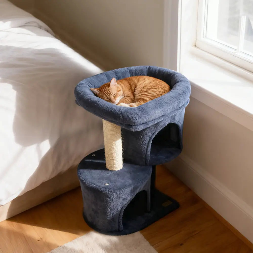 26 Inch Cat Tower with Large Padded Push Perch and Dual Condos-Dark Gray - Dark Gray - Cat Trees Condos & Scratchers