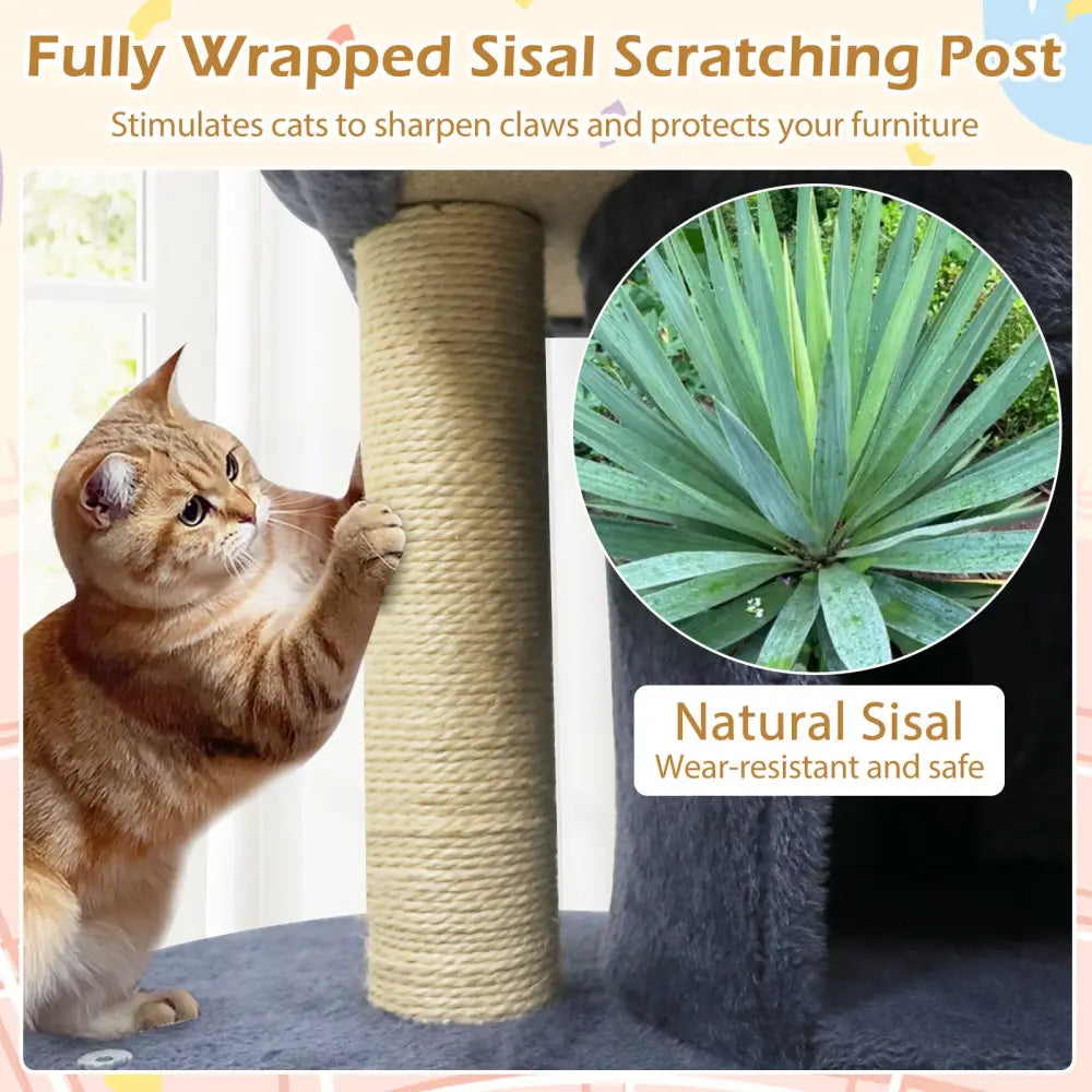 26 Inch Cat Tower with Large Padded Push Perch and Dual Condos-Dark Gray - Dark Gray - Cat Trees Condos & Scratchers