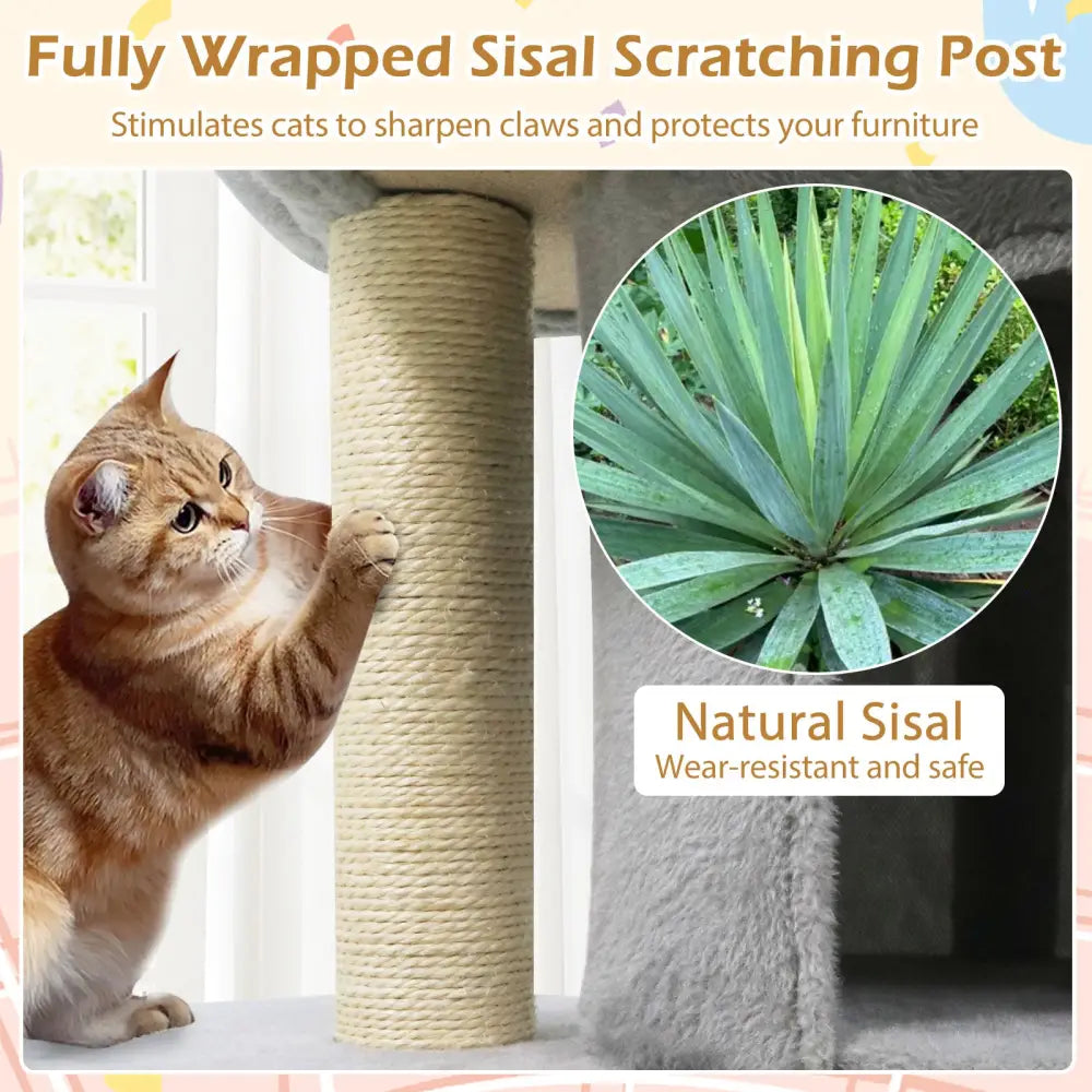 26 Inch Cat Tower with Large Padded Push Perch and Dual Condos-Light Gray - Light Gray - Cat Trees Condos & Scratchers