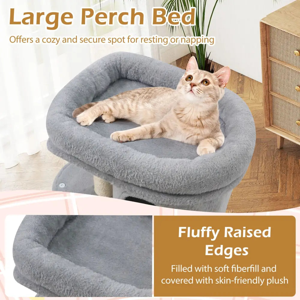 26 Inch Cat Tower with Large Padded Push Perch and Dual Condos-Light Gray - Light Gray - Cat Trees Condos & Scratchers